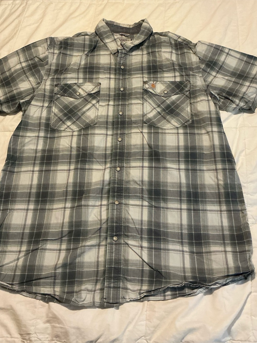 Carhartt Men's Plaid Short-Sleeve Button-Down Shirt Pearl snap XL Tall